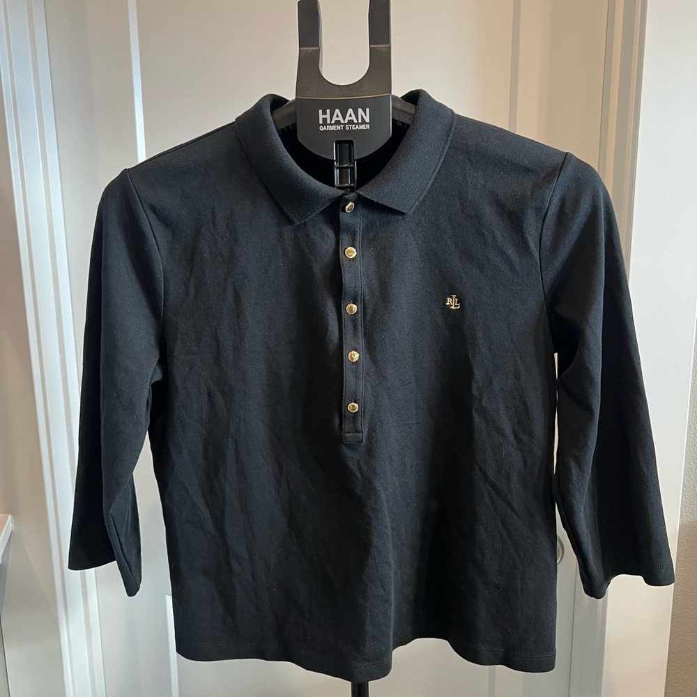 Ralph Lauren Black Women’s Collar Top 3/4 Sleeve Size Large